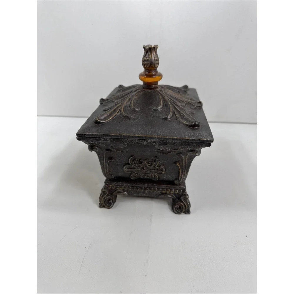 Jewelry‎ Box W/Lid Bronze Finish Polymer, Candy Dish, Multi Use.